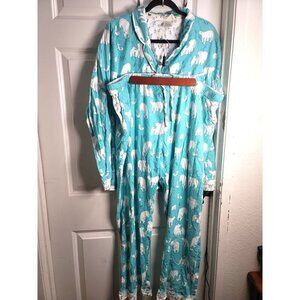 Munki Munki Fleece Pajama Set Polar Bear Print Turquoise Long Sleeve Top & Pants